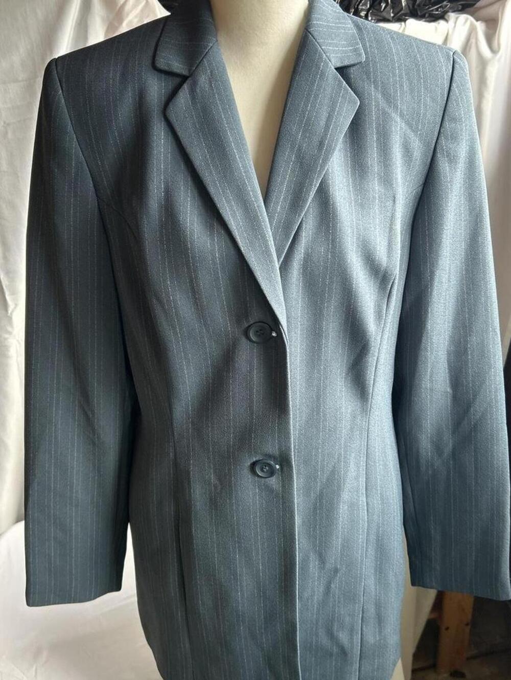 Women's Pinstripe Suit, Karen Scott, Gray/Blue, Size 10